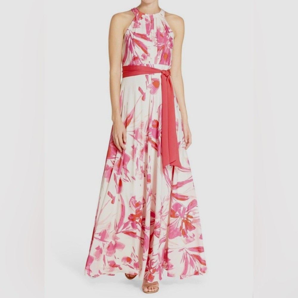 Eliza J Floral Pink and White Maxi Dress